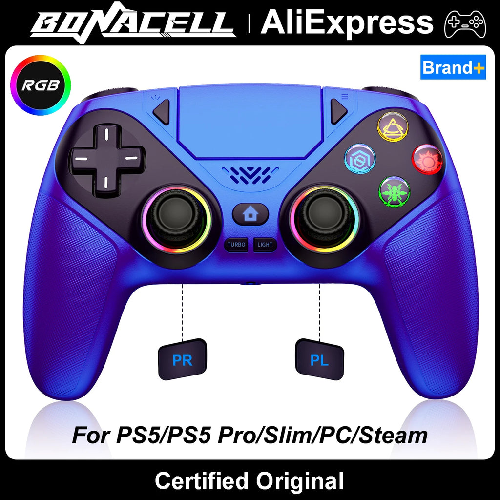 Controller For PlayStation5/PS5 Pro/Slim/PC RGB Light Wireless Gamepads Marco/Turbo NO Drift Hall Effect Gaming Control Joystick